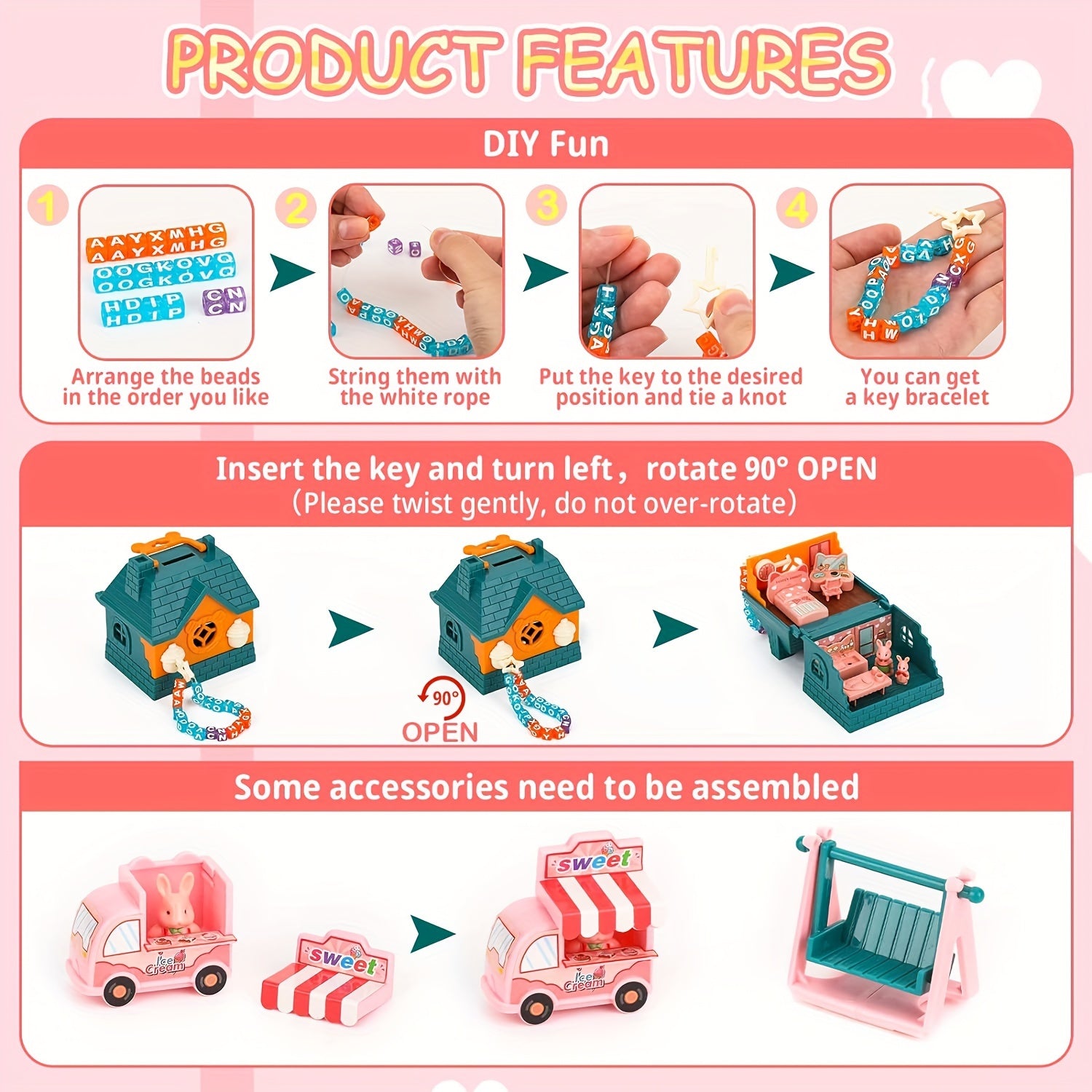 Girls Rabbit Castle Money Storage Tank Toy House Set