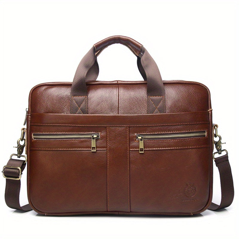 Men's Leather Briefcase Large Capacity Shoulder Bag Computer Handbag