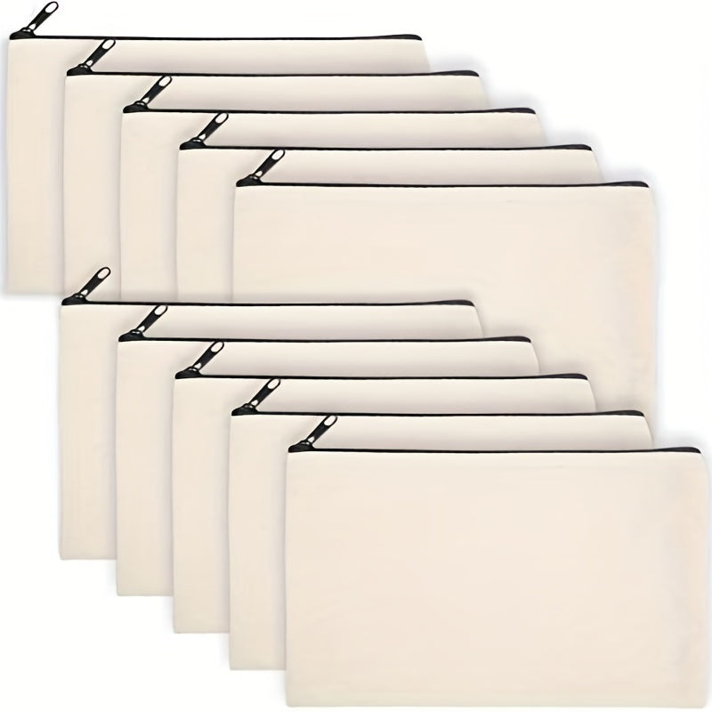 10PCs Blank Canvas Zipper Pouch Bulk for Cosmetic & DIY Crafts