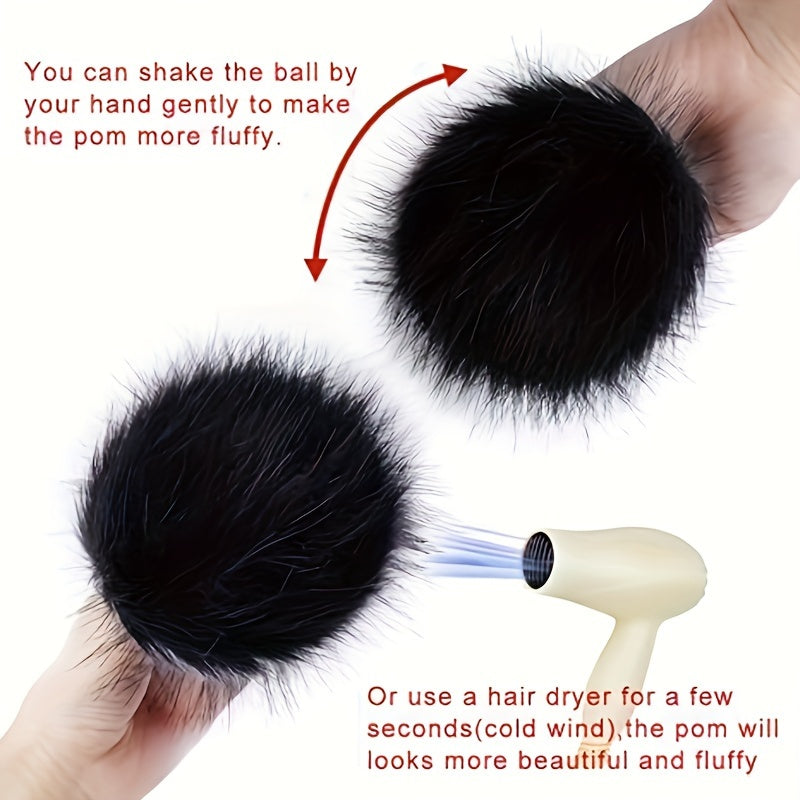 2pcs Faux Fur Pom Balls for Crafts Keychains Scarves Gloves Bags Knitting