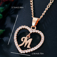 Initial Letters A T Pendant Love Heart Rhinestones Pendant Necklace