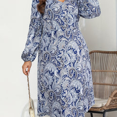  Paisley Print Long Sleeve Midi Dress