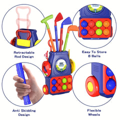 Kids Golf Clubs Set with Balls, Putting Mat, Sticks, Holes, and Cart