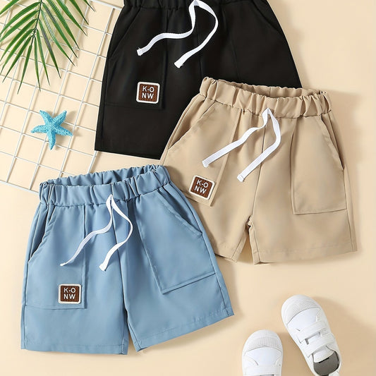 3PCS KNOW Pattern Boys Quick Drying Shorts for Summer