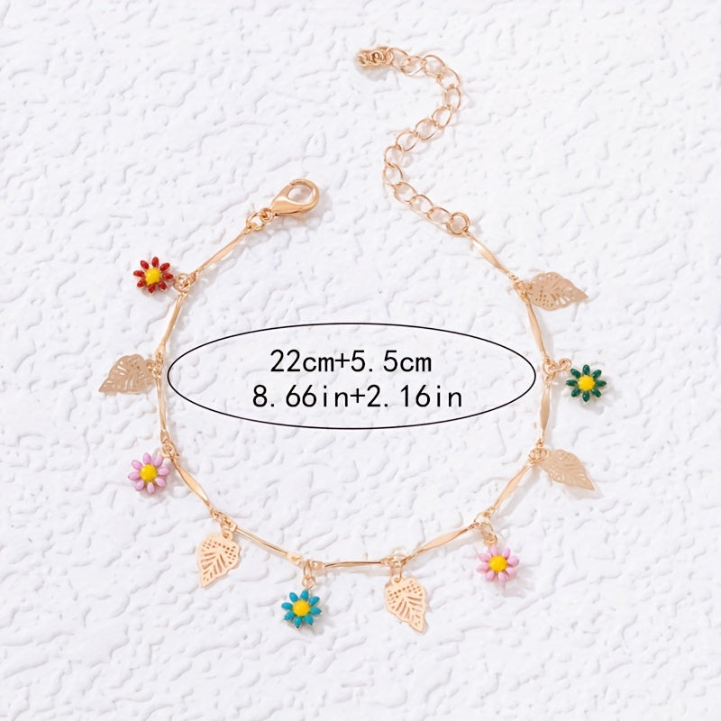 Colorful Oil Flower Tassel Anklet Boho Style Bracelet
