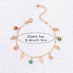 Colorful Oil Flower Tassel Anklet Boho Style Bracelet