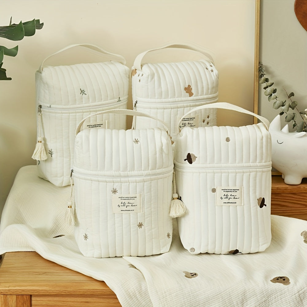 Quilted Embroidered Nappy Bag - Diaper Organizer for Moms On the Go