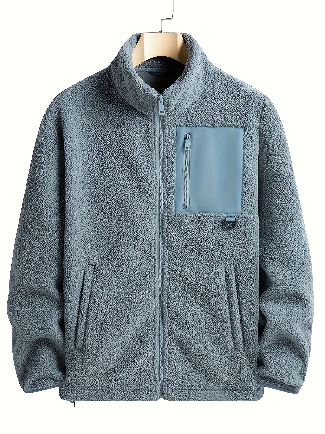 Men's Fleece Zip Up Stand Collar Jacket for Autumn Winter