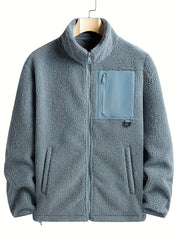 Men's Fleece Zip Up Stand Collar Jacket for Autumn Winter