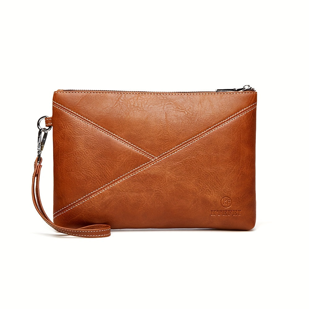 Men's Casual Leather Clutch Bag with Wristlet