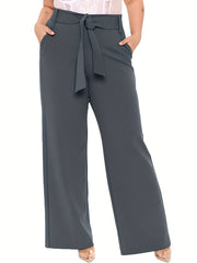  Wide Leg Trousers With Belt & Pockets