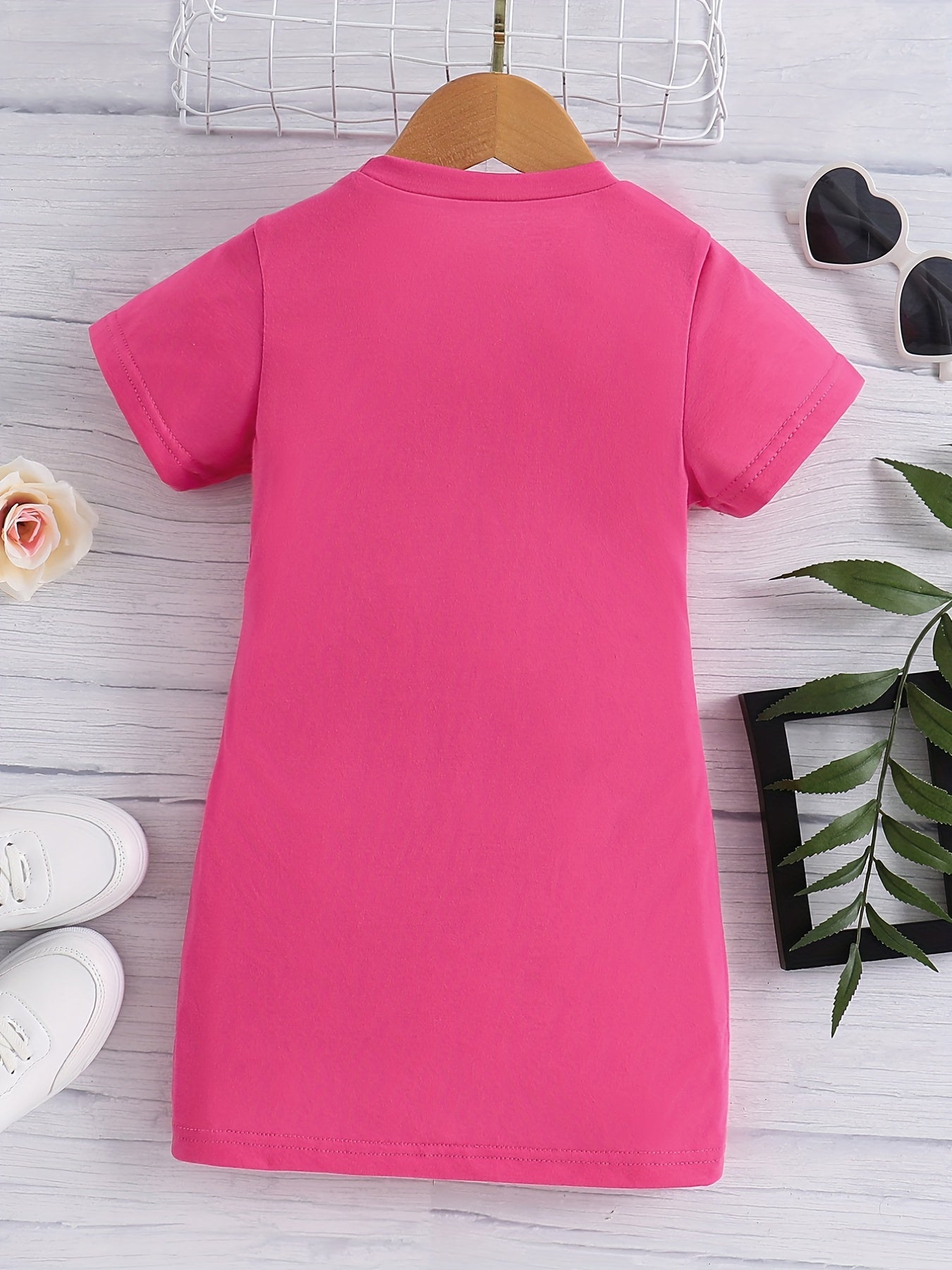 Girl's Crew Neck Short Sleeve Side Slit Casual Dress