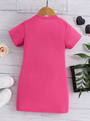 Girl's Crew Neck Short Sleeve Side Slit Casual Dress