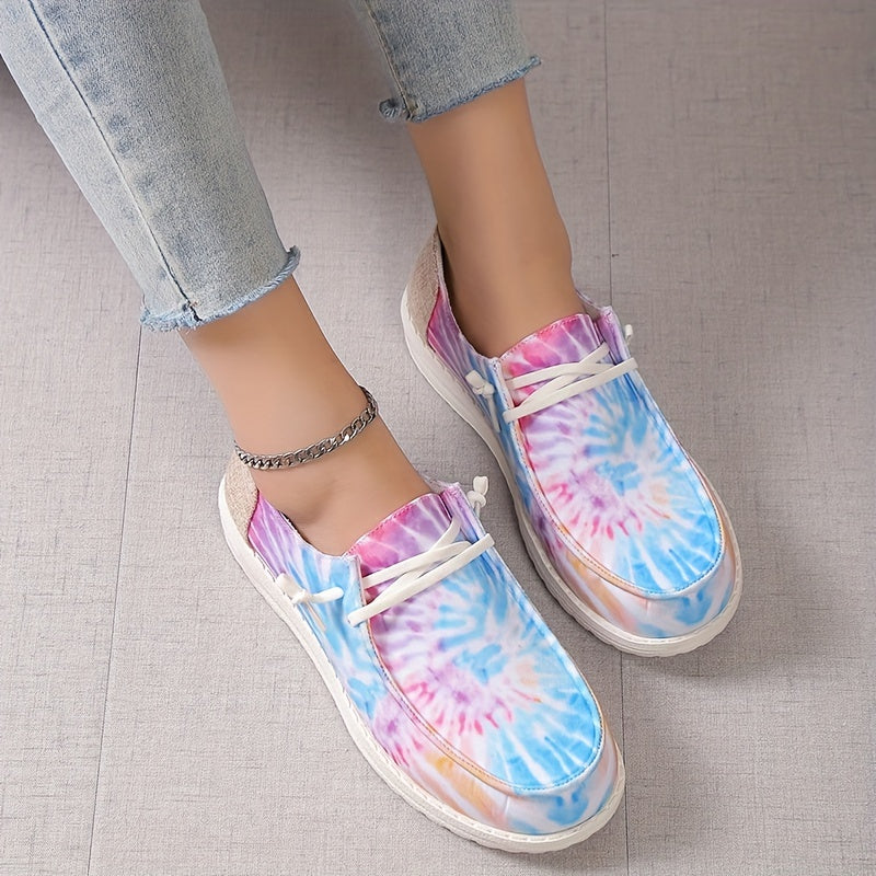 Tie Dye Canvas Shoes Low Top Sneakers Casual Walking Flats