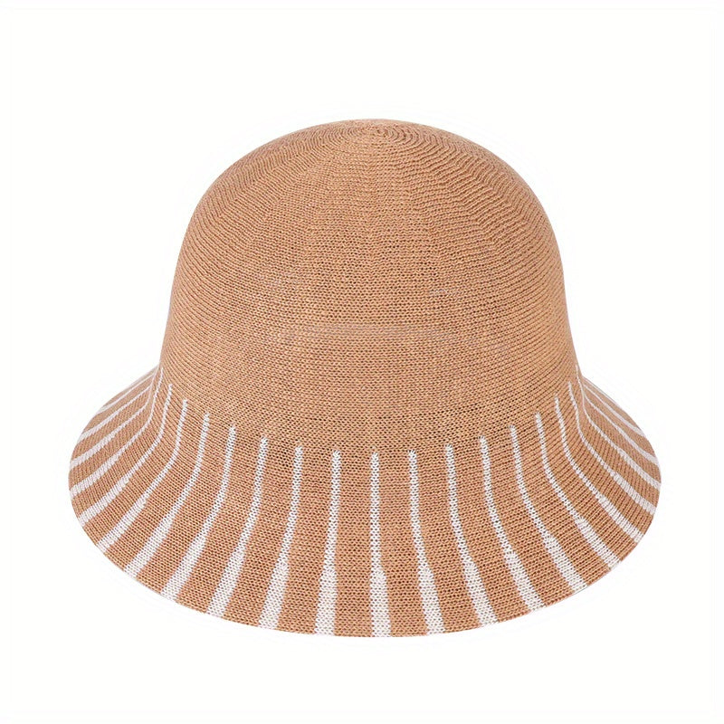 Stripe Jacquard Bucket Hat Sunscreen Summer Sun Hat Women's Casual Cloche Hats