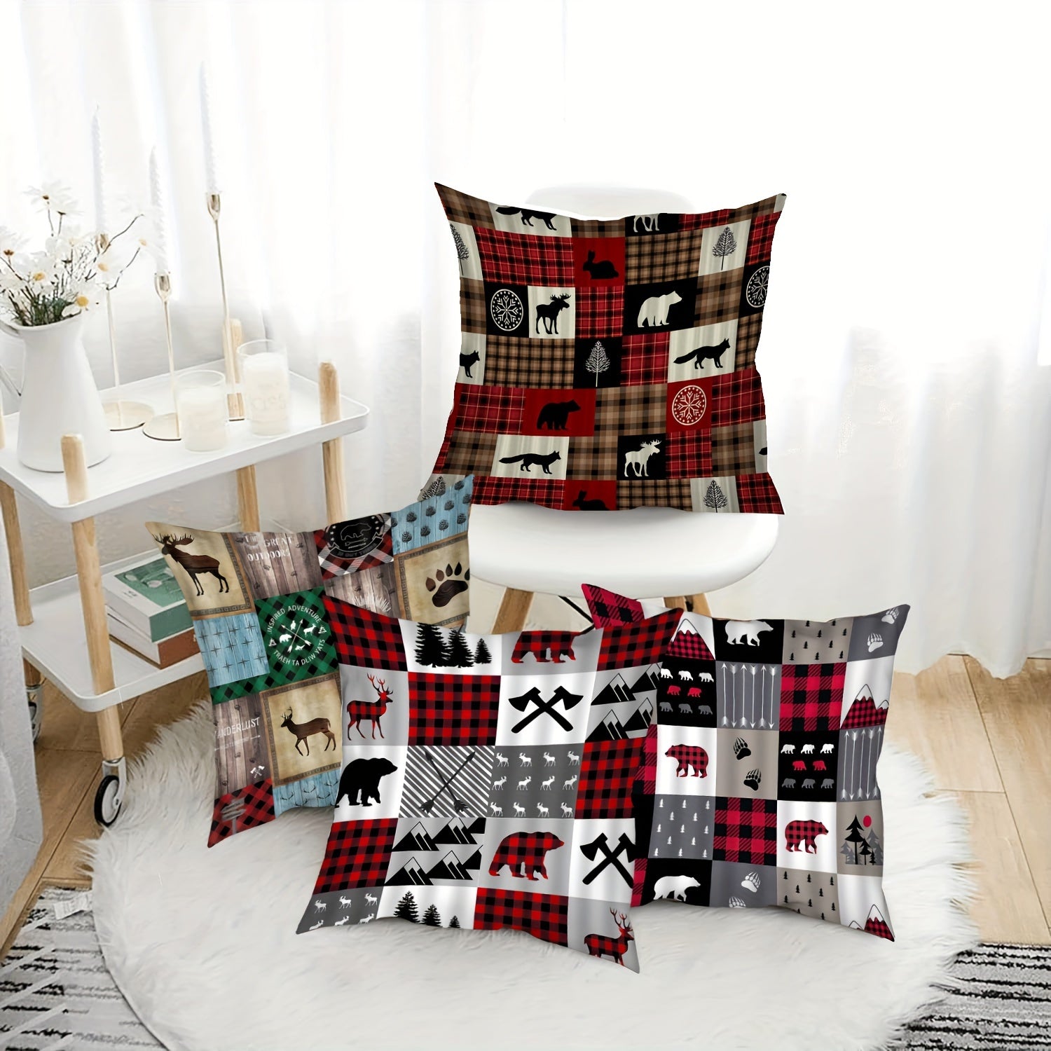 4PCS Christmas Plaid Throw Pillow Cover for Cushion Bed Couch Sofa