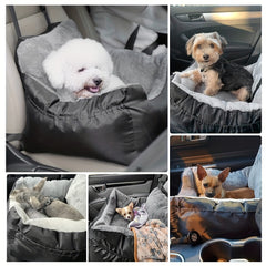 Adjustable Dog Car Seat with Safety Leash and Soft Travel Bed