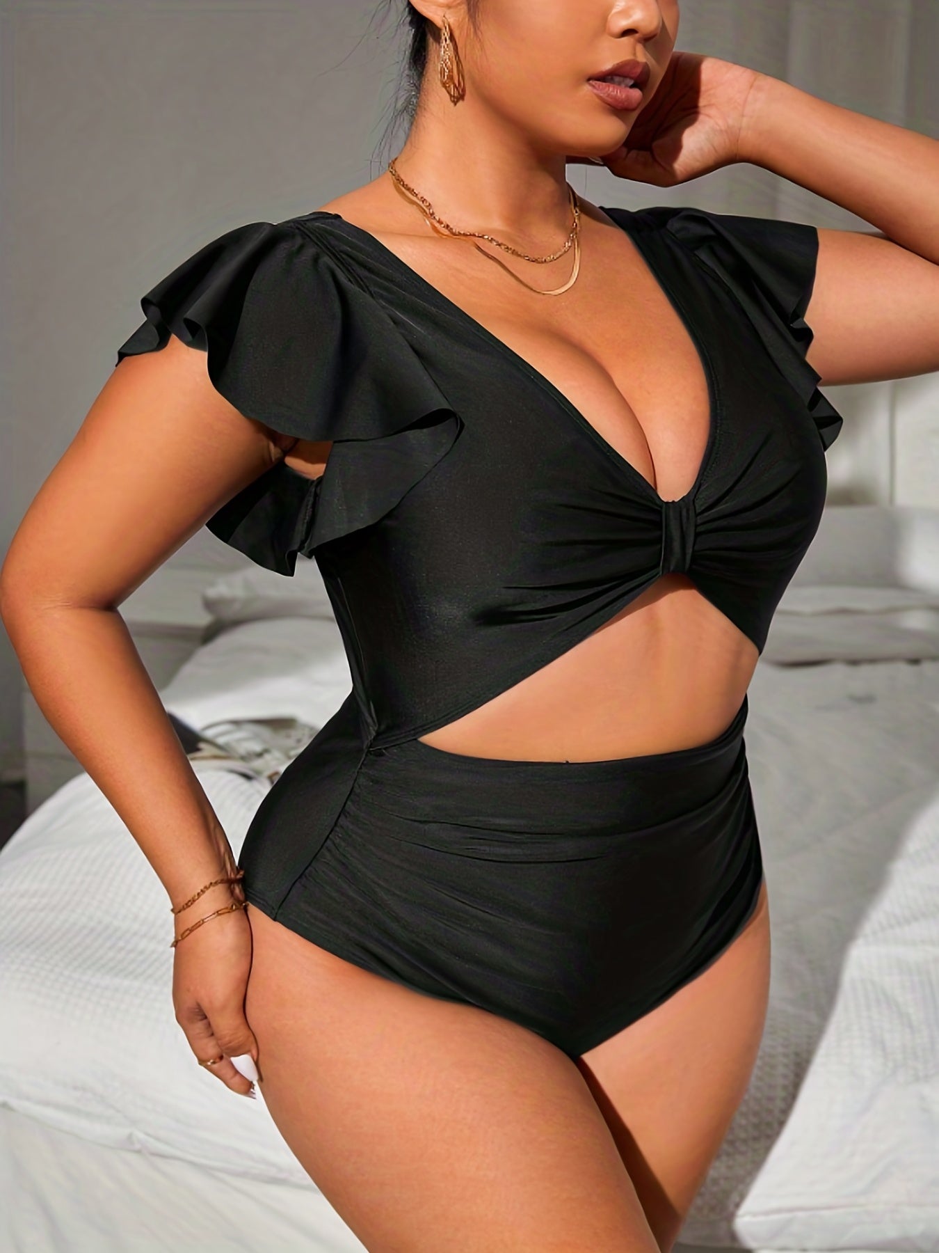  Ruched Cut Out One Piece Swimsuit