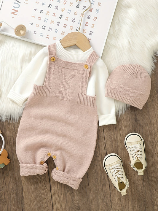 Infant Onesie Baby Boys Girls Knit Overalls With Hat Set