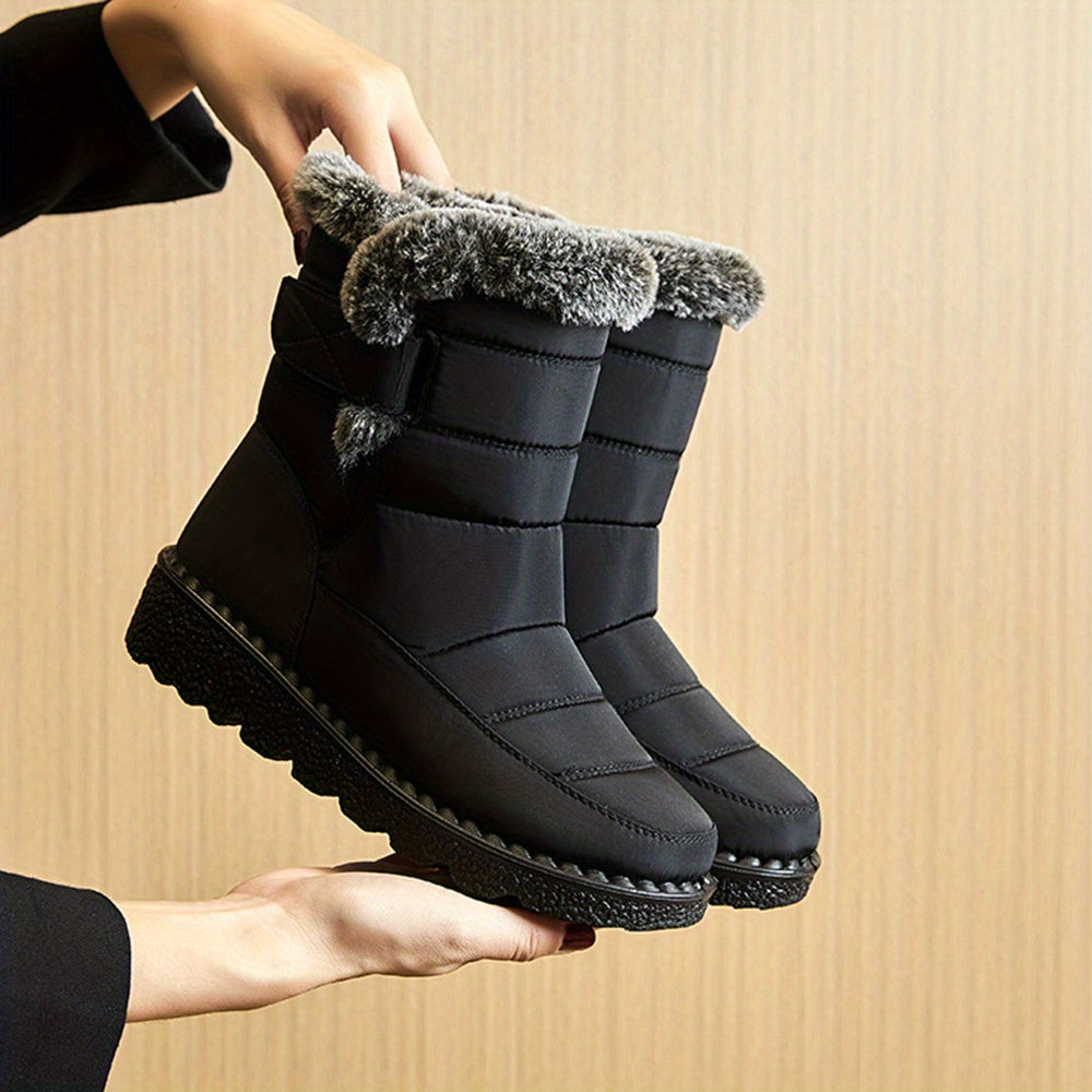 Women's Solid Snow Boots Fur Lined Platform Winter Boots