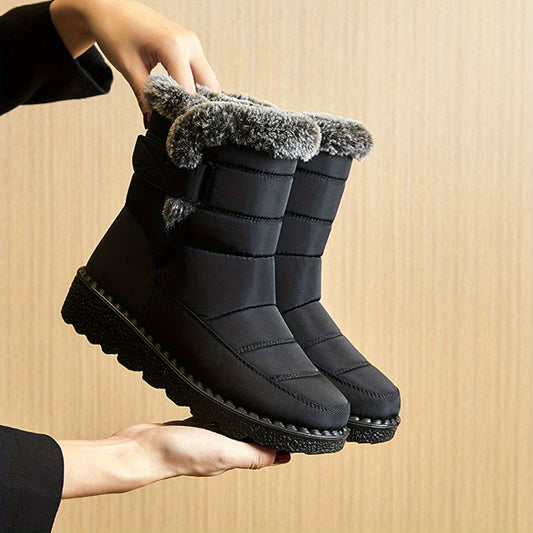 Women's Solid Snow Boots Fur Lined Platform Winter Boots