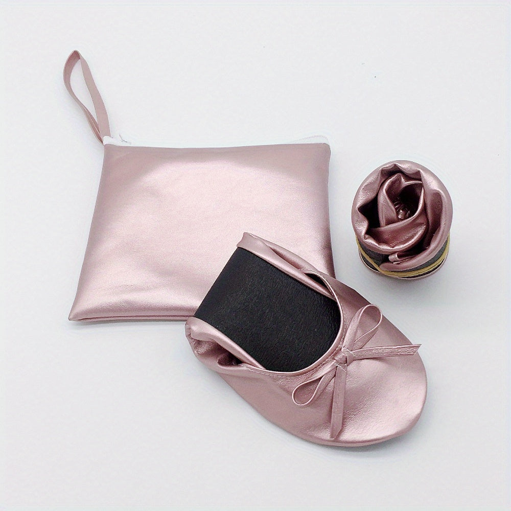 Women's Rollable Ballet Flats Soft Sole Wedding Shoes + Bag