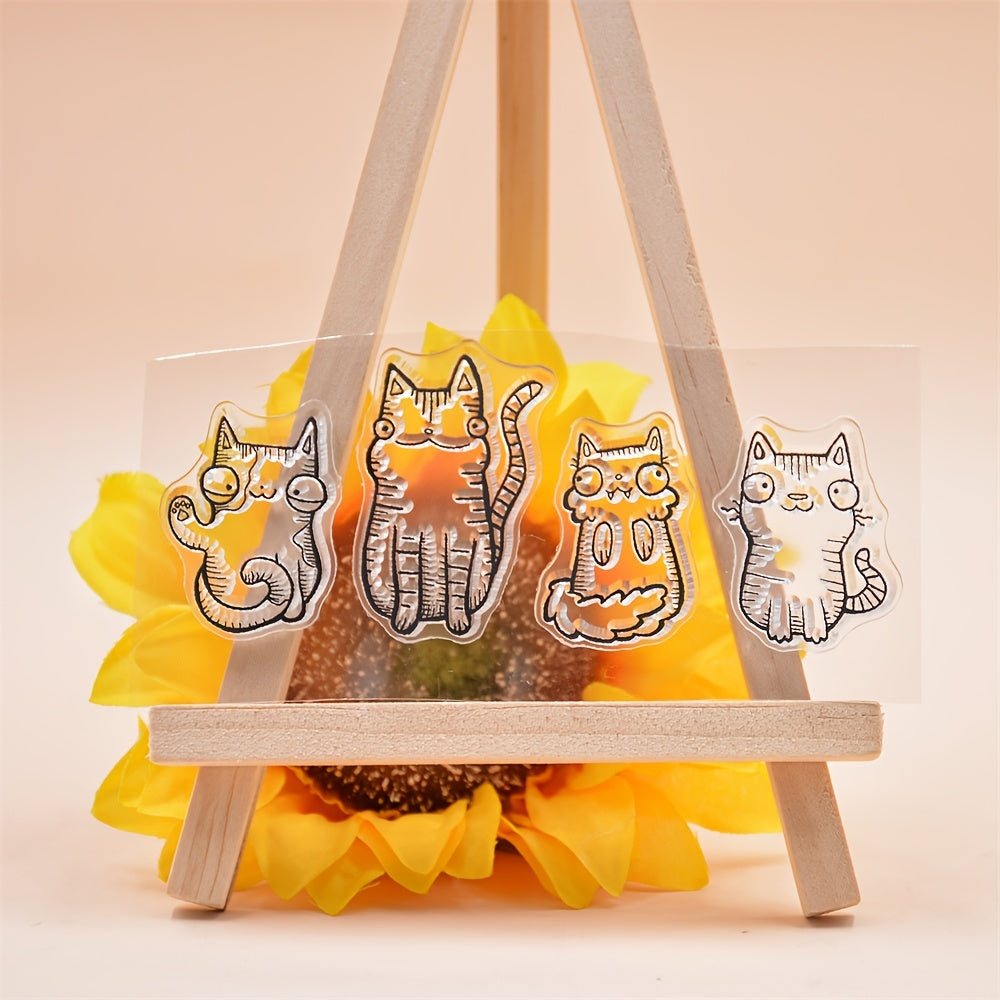 4 Cats Silicone Stamp Cartoon Animal Mouse Portrait Clear Scrapbooking Stamps