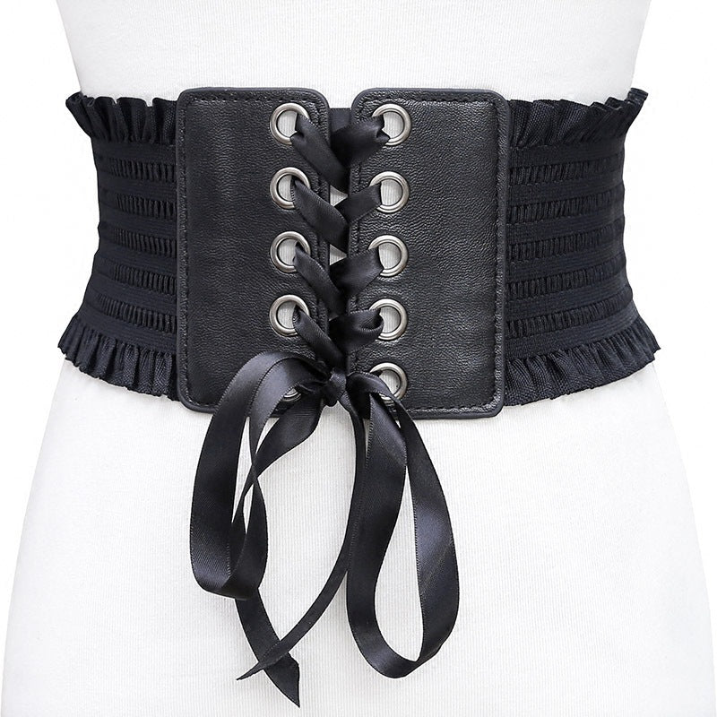 PU Leather Wide Belt Women Lace Corset Belt Female