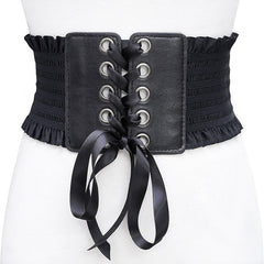 PU Leather Wide Belt Women Lace Corset Belt Female