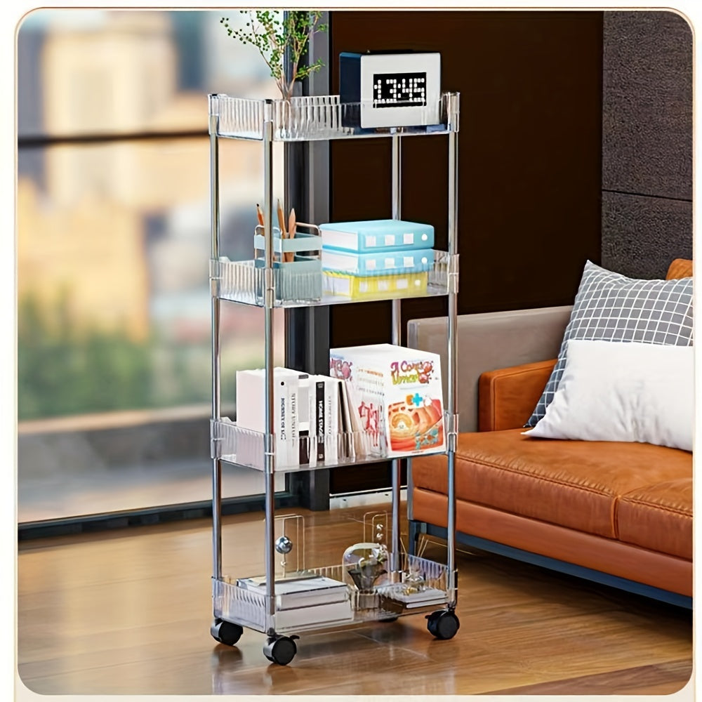 1pc Multi-Tier Bathroom Storage Rack Movable With Wheels Gap Storage Slim Slide