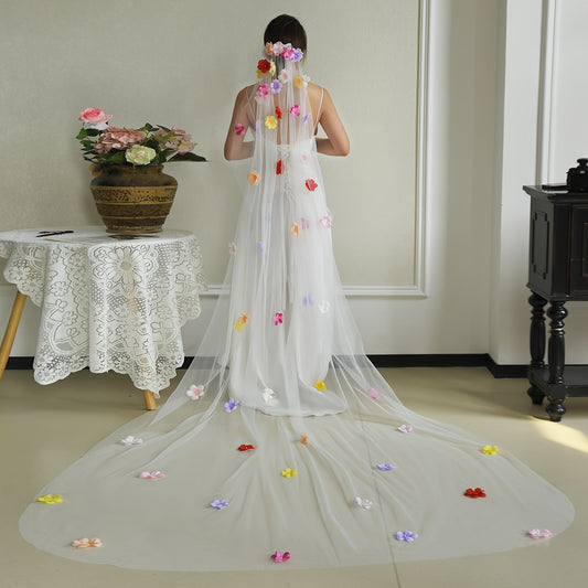 Colorful Flower Bridal Wedding Veil with Hair Comb