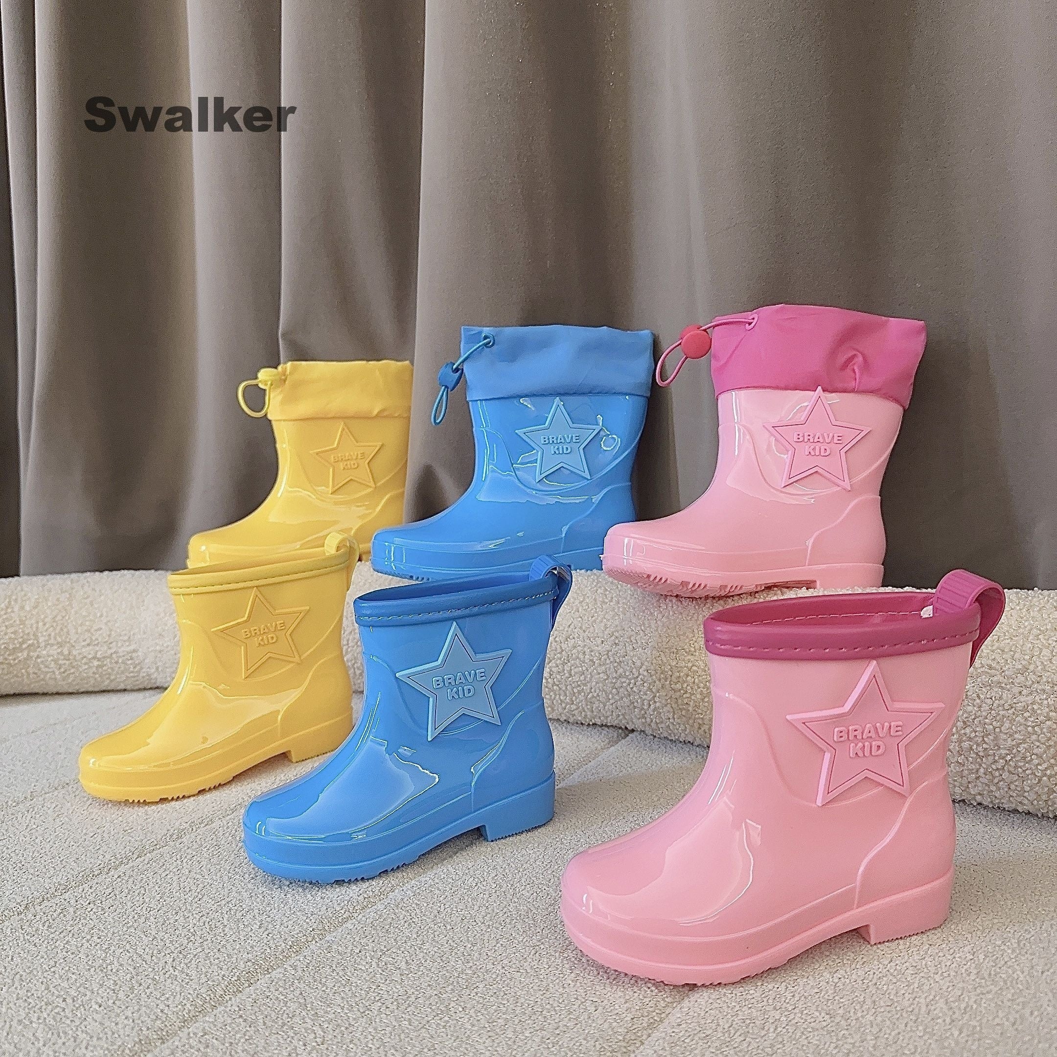 Swalker Star Solid Slip On Rain Boots For Girls Waterproof Non Slip Rain Boots