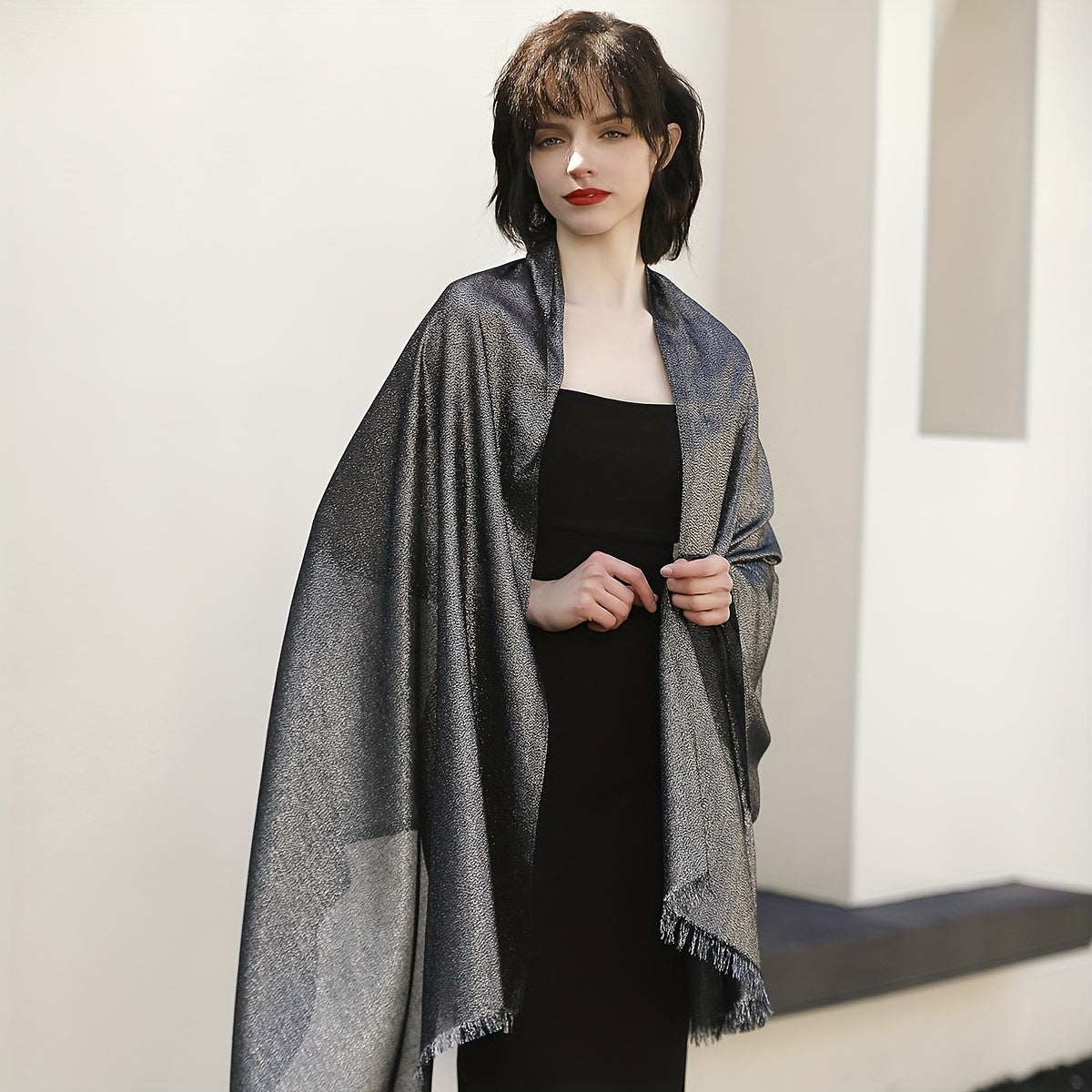 Glitter Tassel Shawl Long Scarf Wrap Women Cape For Party