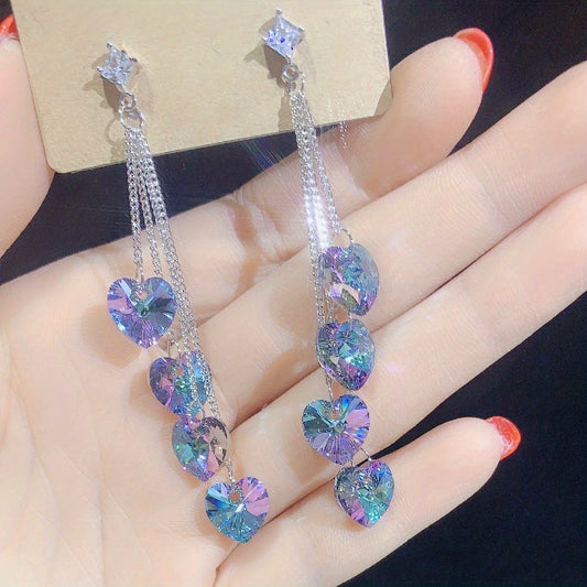 Heart Tassel Long Dangle Earrings Ladies Party Accessory Valentine Gift