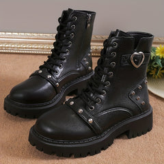 Women's Studded Platform Boots Chunky Heel Combat Shoes