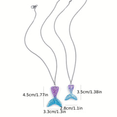 Resin Mermaid Tail Pendant Necklace Stainless Steel Chain Set