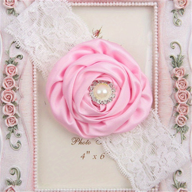 Lace Pearl Crystal Flower Headband for Baby Girls