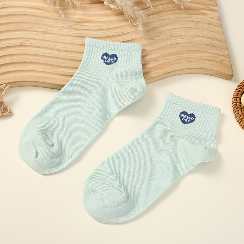 5 Pairs Heart Print Socks Women's Short Stockings