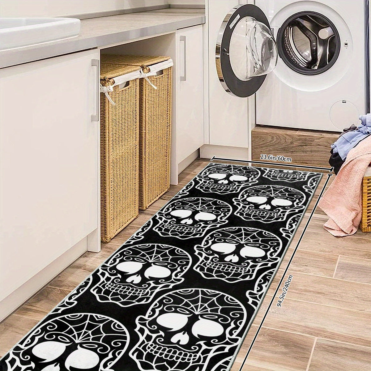 2'X10' Extra Long Skull Runner Rugs Laundry Room Rug Oriental Hallway Rug Runner