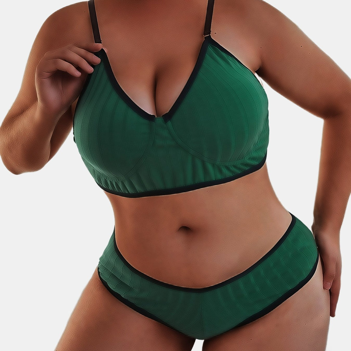  Solid Ribbed Bra & Panty Lingerie Set