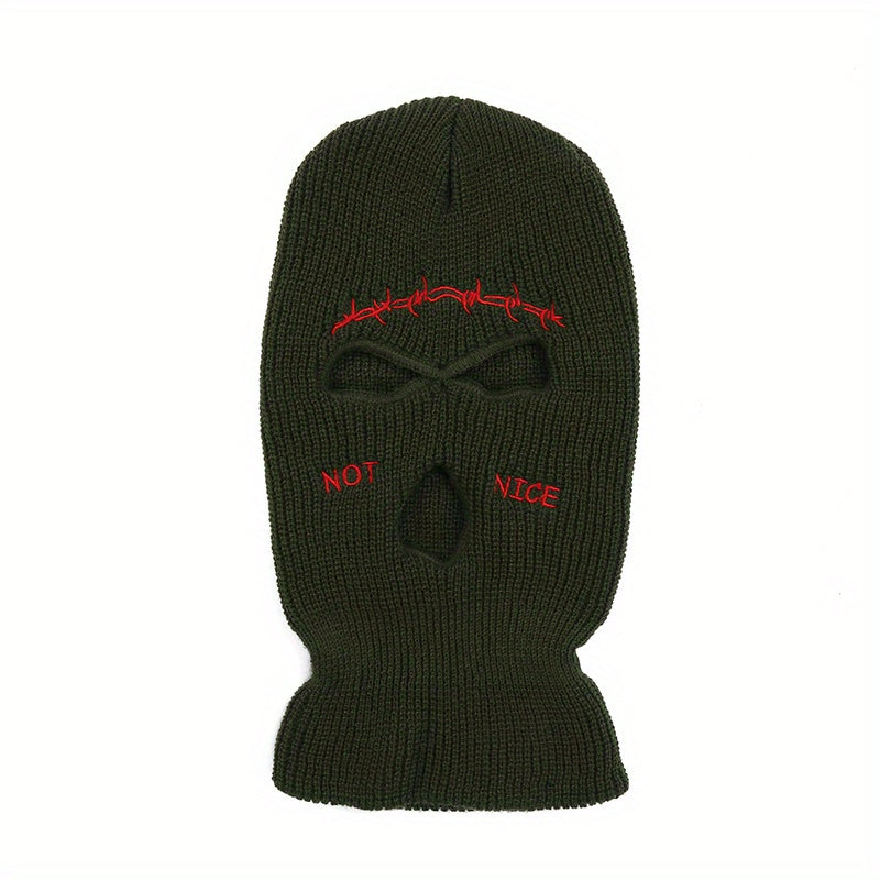 Men's Embroidered Balaclava Knitted Mask Beanie Winter Face Cover