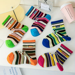3 Pairs Colorblock Striped Socks Comfy & Funny Mid Tube Socks