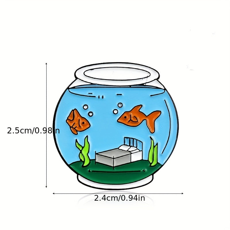 Cartoon Fish Tank Brooch with Seaweed Design
