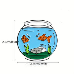 Cartoon Fish Tank Brooch with Seaweed Design