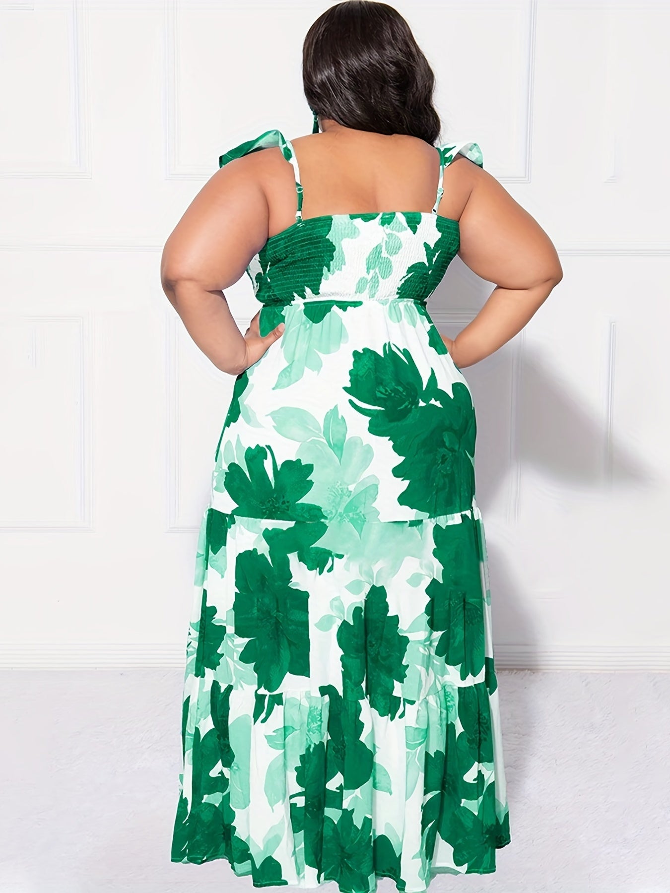  Floral Print Off Shoulder Maxi Smock Dress