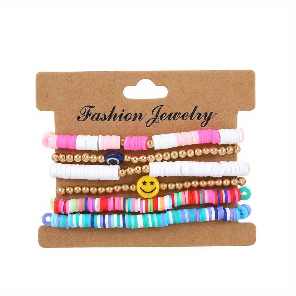 Colorful Soft Pottery Beaded Bracelet Stretch Stacking Bracelets For Girls