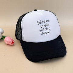 Happy Letter Print Trucker Hat Lightweight Mesh Baseball Cap Adjustable Dad Hats