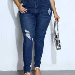  Ripped High Stretch Button Up Skinny Denim Pants