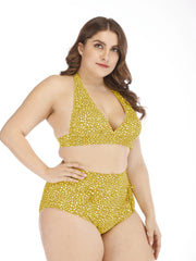  Polka Dot High Rise Knot Front Bikini Set Women's Plus Medium Stretch