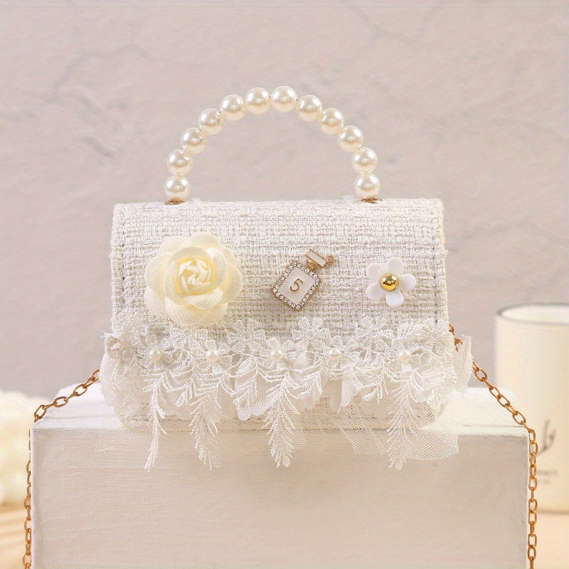 Sweet Princess Crossbody Bag Snowflake Trim Pearl Handle Girls Handbag